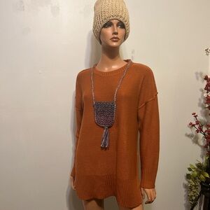 Cozy Orange  Sweater crochet accent